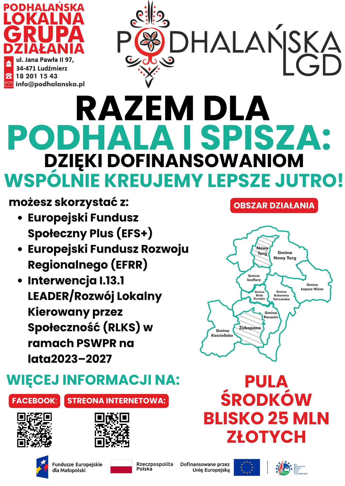 Plakat infomracyjny o realizowanej przez Podhalańską LGD strategii wielofunduszowej.